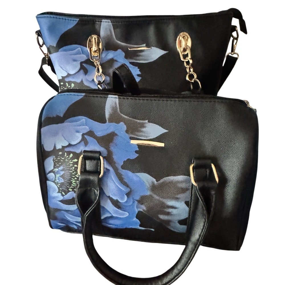 Unbranded Fashion Bag Elegant Black and Blue Floral Women's Bag Set